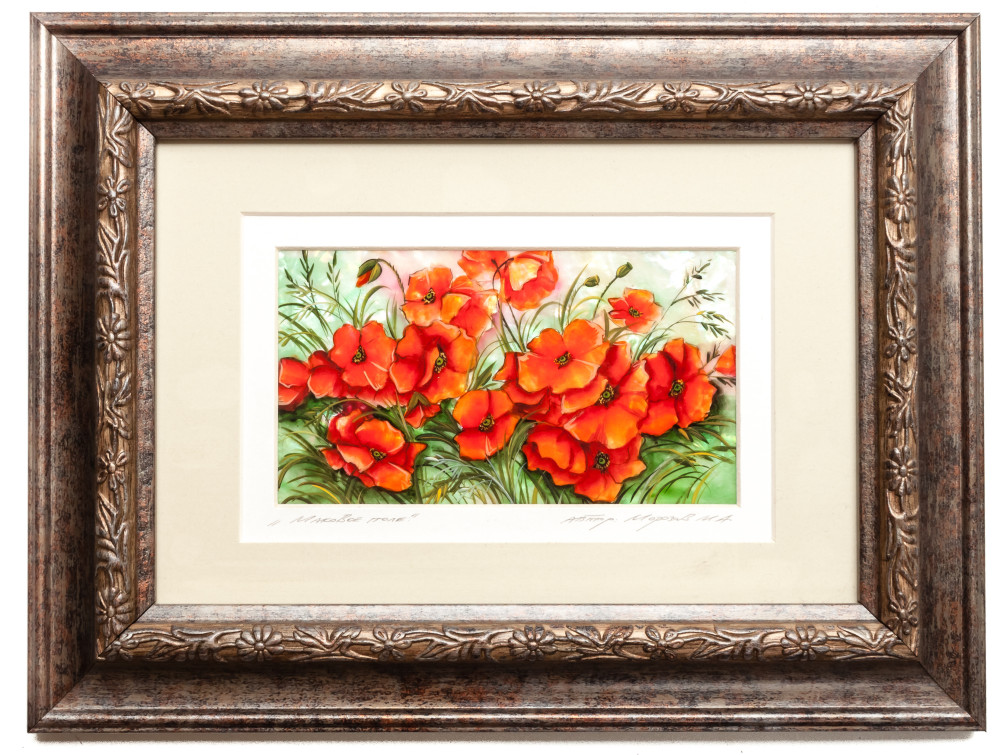 280x220mm Poppies Field hand painted on mother of pearl