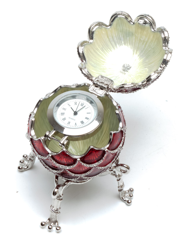 92 mm Red Pine Cone with Clock inside Easter Egg
