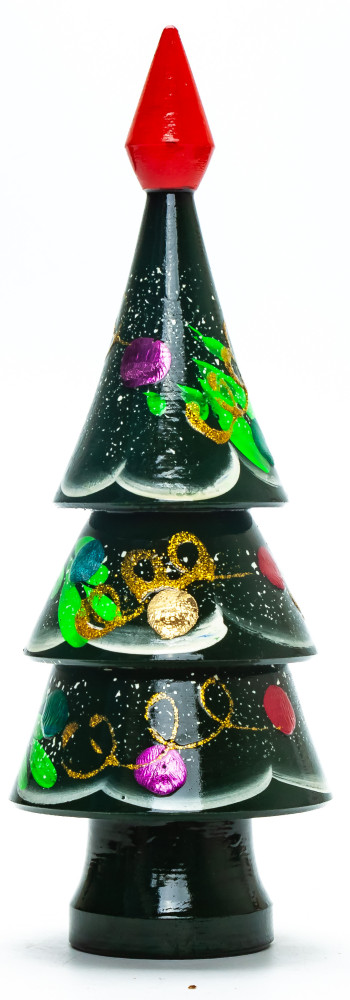 210 mm Christmas Wooden Green Tree with Hand Painted Garlands and Decorations