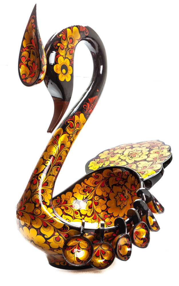 230x380 mm Duck Khokhloma hand painted wooden Ladle for Wine with small Ladles