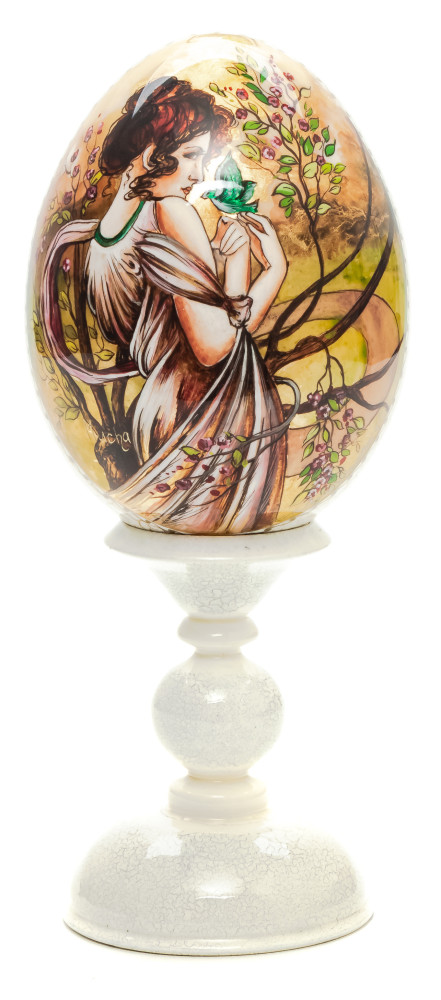 170mm Portrait of a Woman hand painted wooden Egg with standby (by Tatiana Crafts)