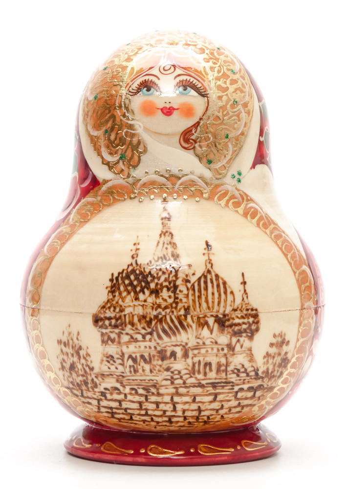 160 mm Moscow Saint Basil Cathedral hand painted burnt Matryoshka round Doll 10 pcs inside (by Valery Studio)