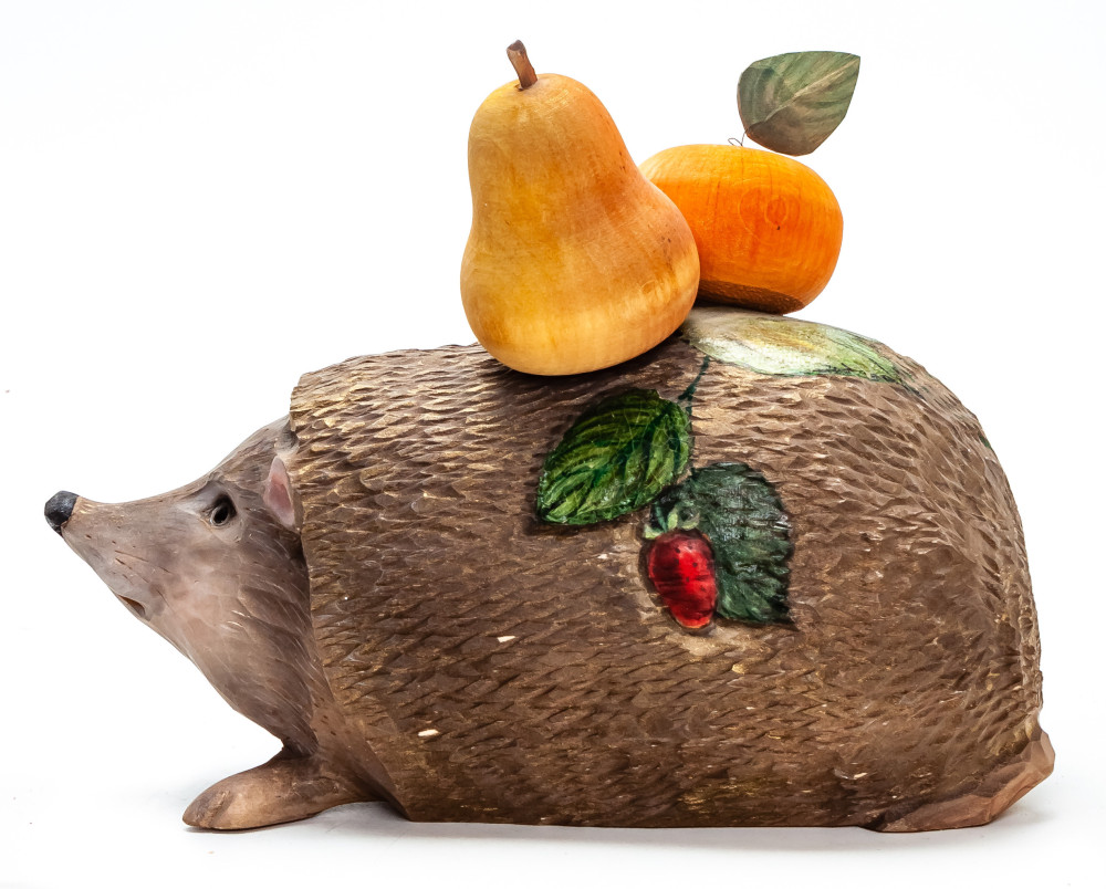 140 mm Hedgegog  hand painted Wooden Statue (by Karpova Nadezda)