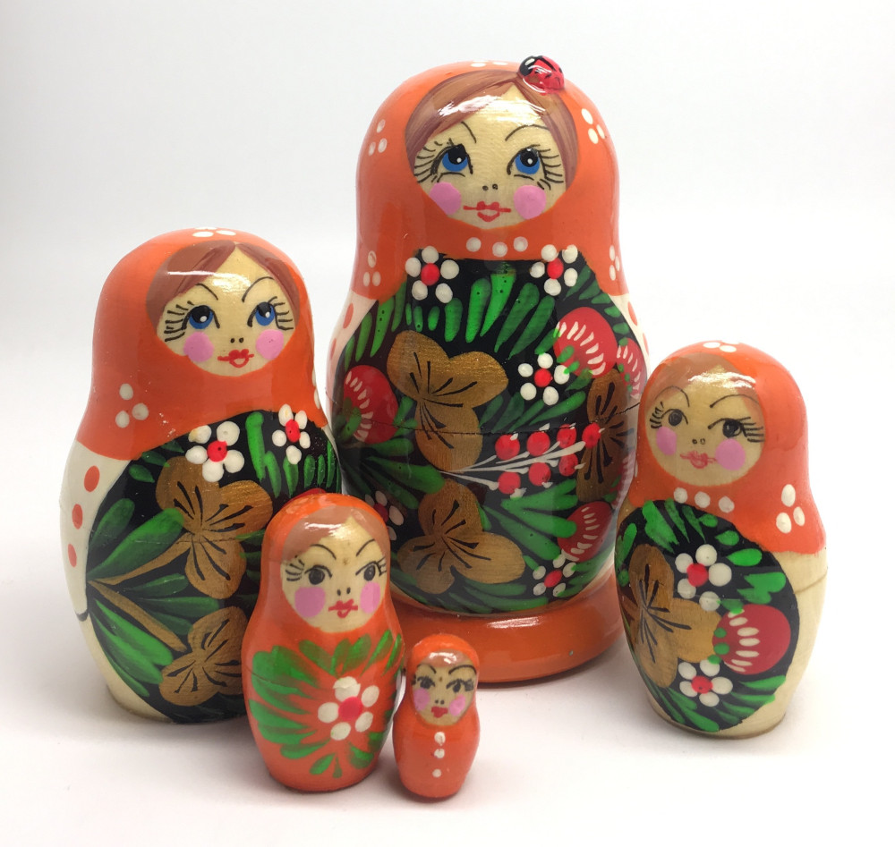 100 mm Maidan Art Hand Painted Matryoshka Doll with Ladybug 5 pcs (by Oleg Crafts)