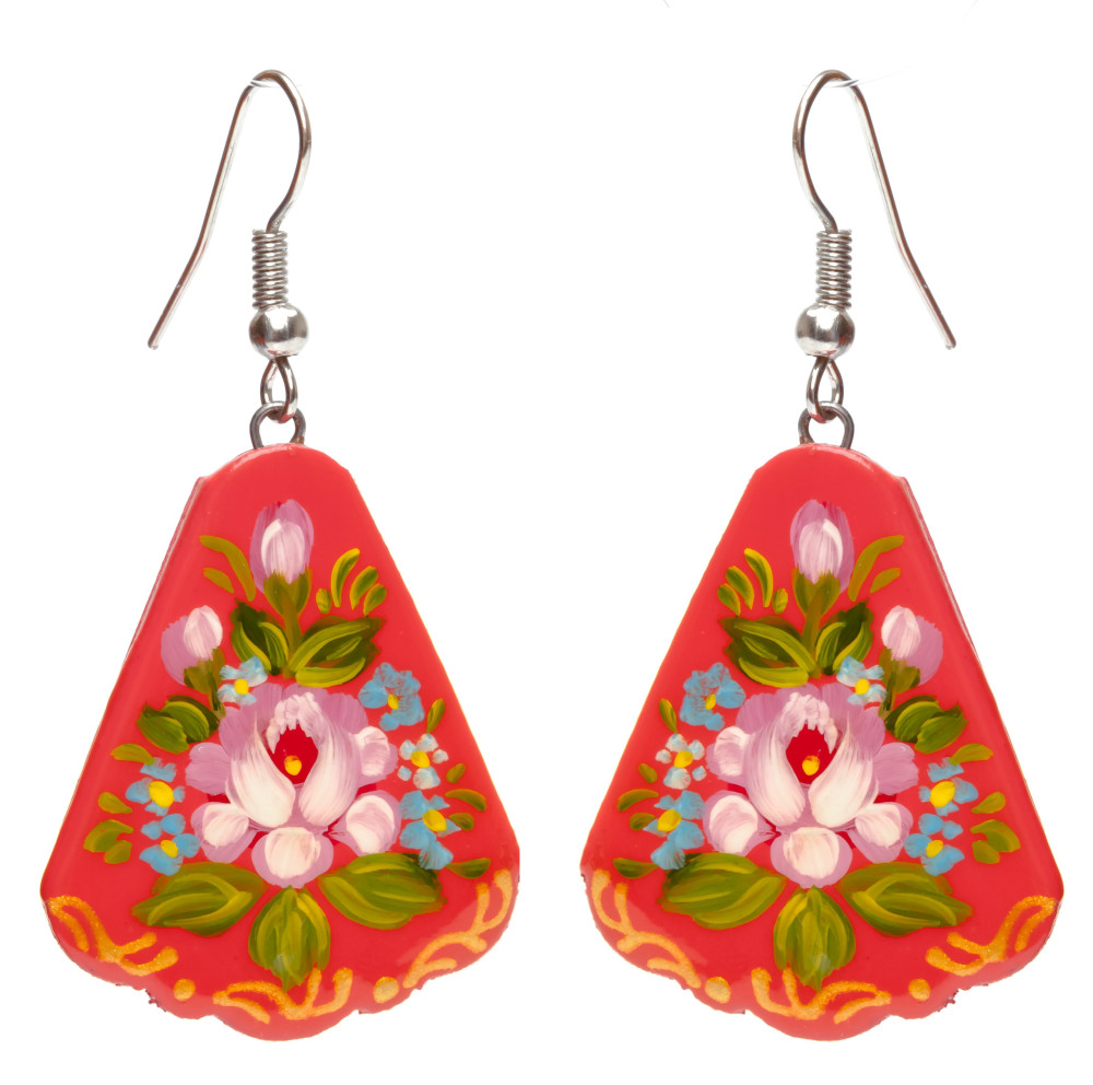 30x30mm Zhostovo wooden Earrings (by Lada Workshop)