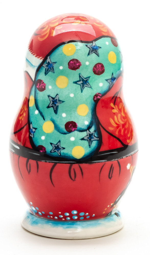 85 mm Santa Claus and Green Tree Hand Painted Matryoshka Doll 5 pcs (by Vasily Crafts)