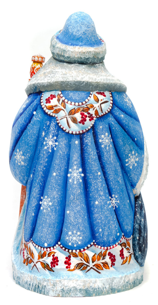 180 mm Santa Claus with picture Snowmaiden plays with Squirrel hand painted wooden statue (by Sergey Christmas Workshop)