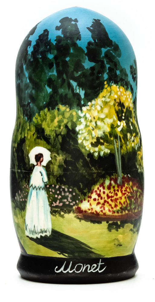 180 mm Woman in the Garden by Monet hand painted on wooden Matryoshka doll 5 pcs (by Alexander Famous Paintings Studio)