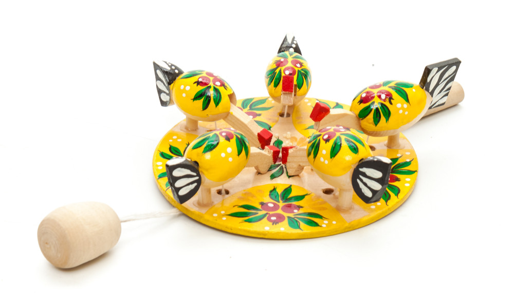 200x140 mm Pecking Chicken Hand Carved and Painted Russian Wooden Toy (by Bogorodskoe Studio)