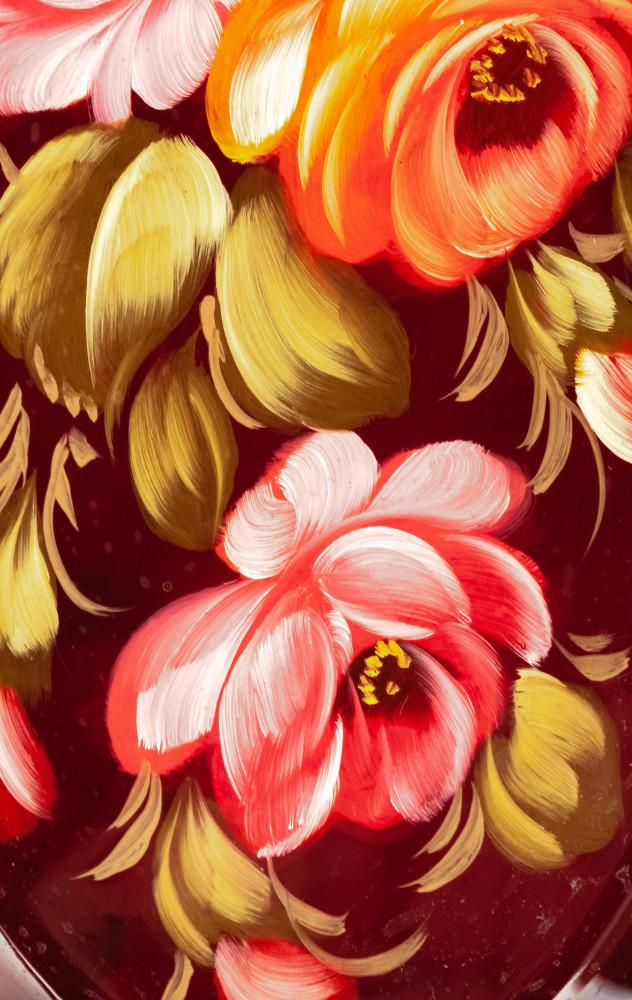 165x255 mm Zhostovo Patterns hand painted and lacquered Metal Forged Carmine Tray (by Lada Crafts)