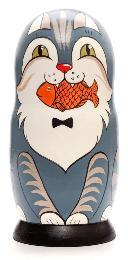 Shop Exclusive Nesting Dolls 160 mm Cat with a Fish hand painted Traditional Russian Wooden Matryoshka doll 5 pcs (by Igor Malyutin) online at Skazka.site | Eligible for fast shipping and free returns. 160 mm Cat with a Fish hand painted Traditional Russian Wooden Matryoshka doll 5 pcs (by Igor Malyutin)