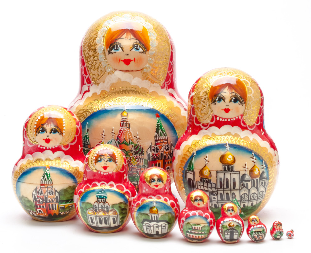 170 mm Moscow Snt Basil Cathedral and Kremlin handpainted Wooden Matryoshka Doll 10 pcs (by Valery Crafts)