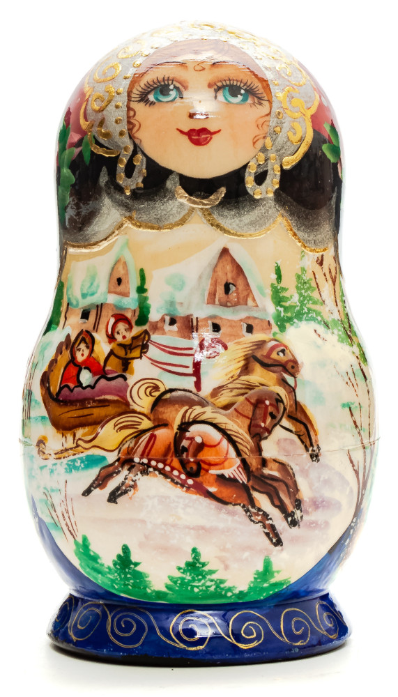110mm Russian Troika hand painted Matryoshka doll 5pcs