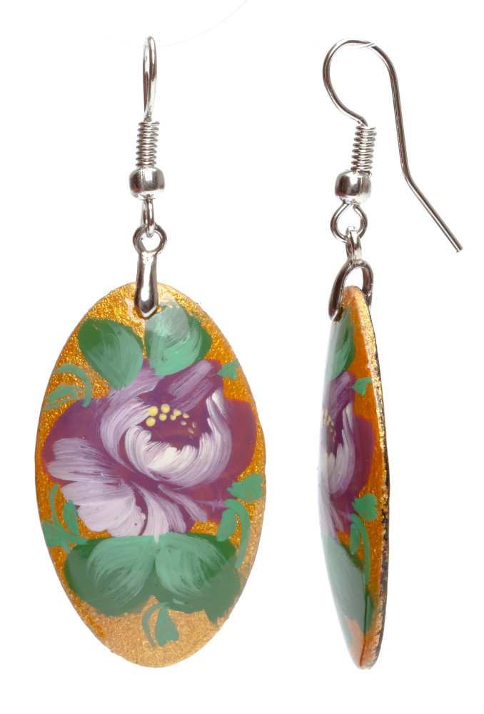 20x35mm Zhostovo wooden Earrings (by Lada Workshop)