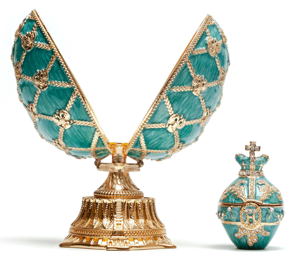 115 mm Light Blue Easter Egg with the Crown and Clock