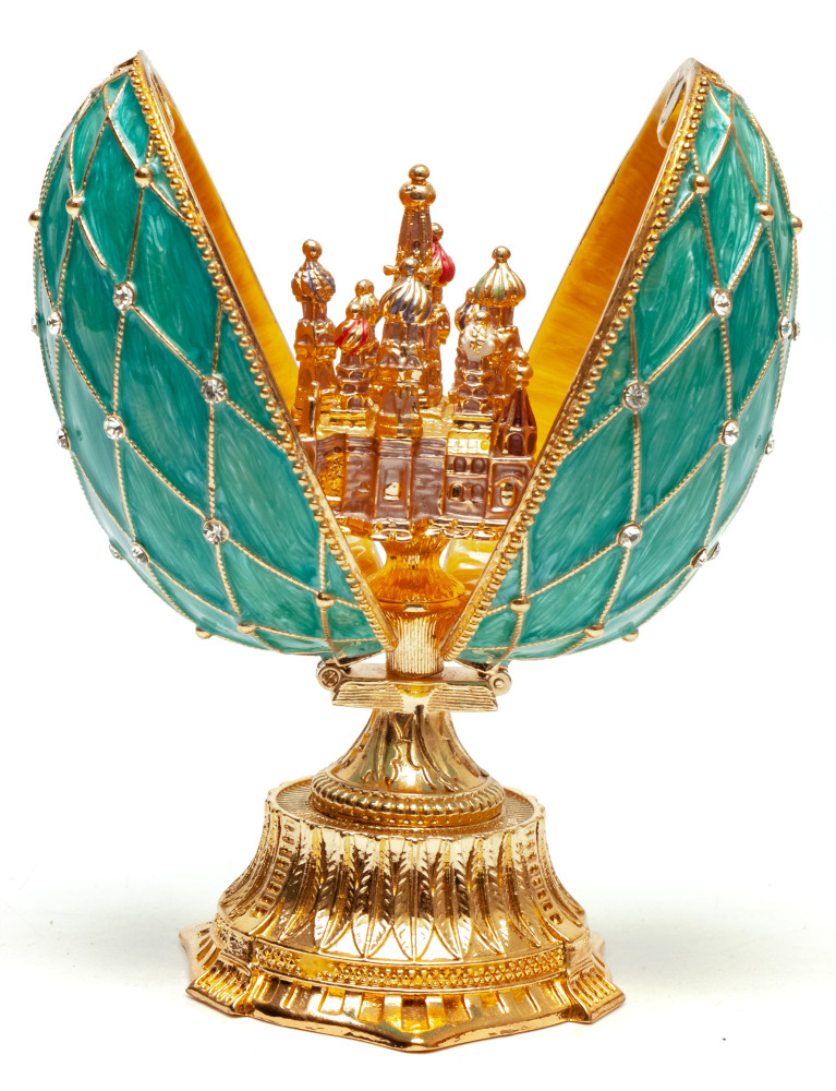 115 mm The Saint Basil Cathedral Light Blue Easter Egg with the Figure inside