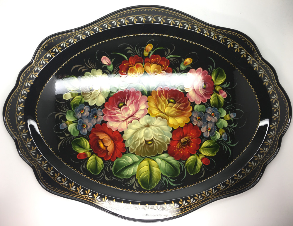 Zhostovo Hand Painted Metal Tray