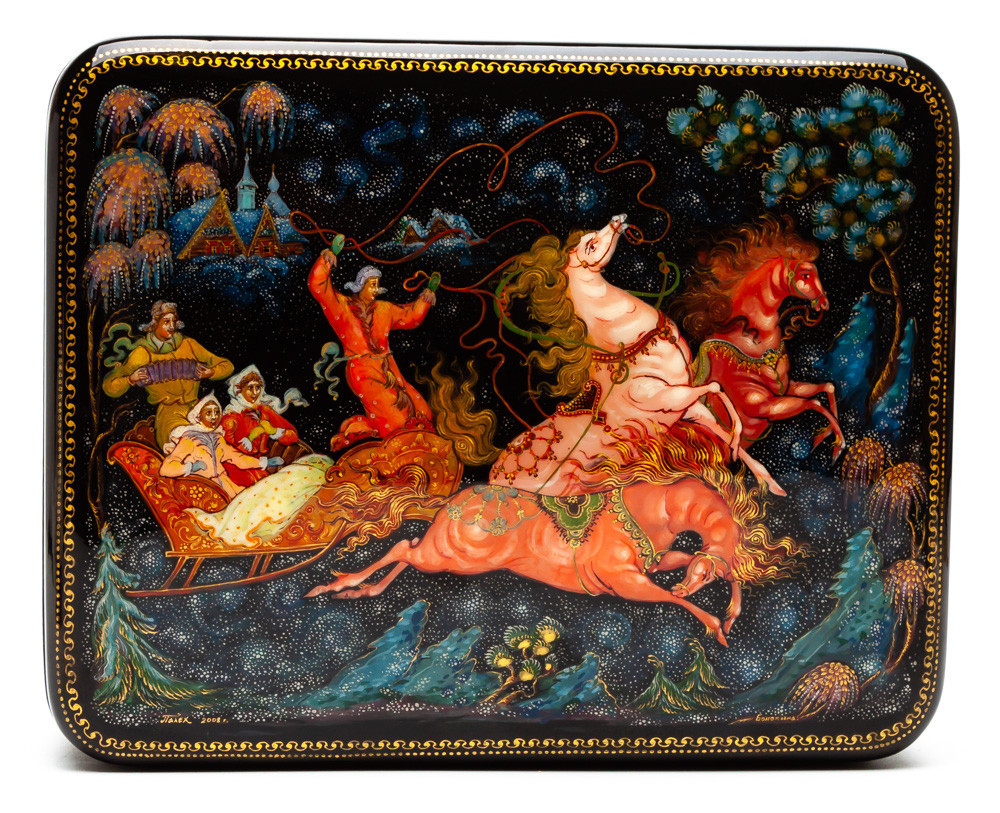 170x140mm Troika hand painted lacquered box from Palekh (by Pavel Studio)