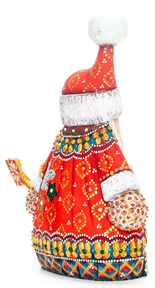 220 mm Santa with a Christmas Tree Carved Wood Hand Painted Collectible Figurine  (by Natalia Nikitina Workshop)