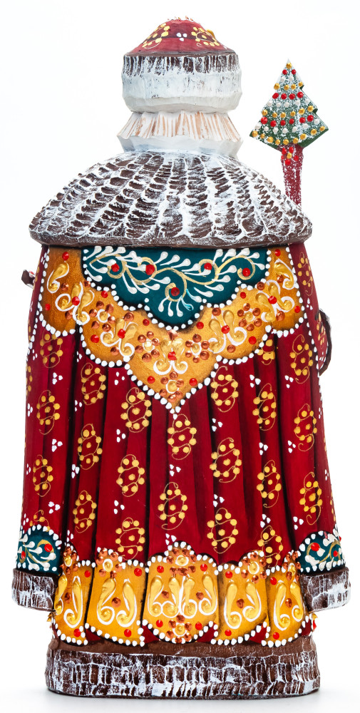230 mm Santa with a Magic Staff and a Bird handpainted Wooden Carved Statue (by Natalia Nikitina Workshop)