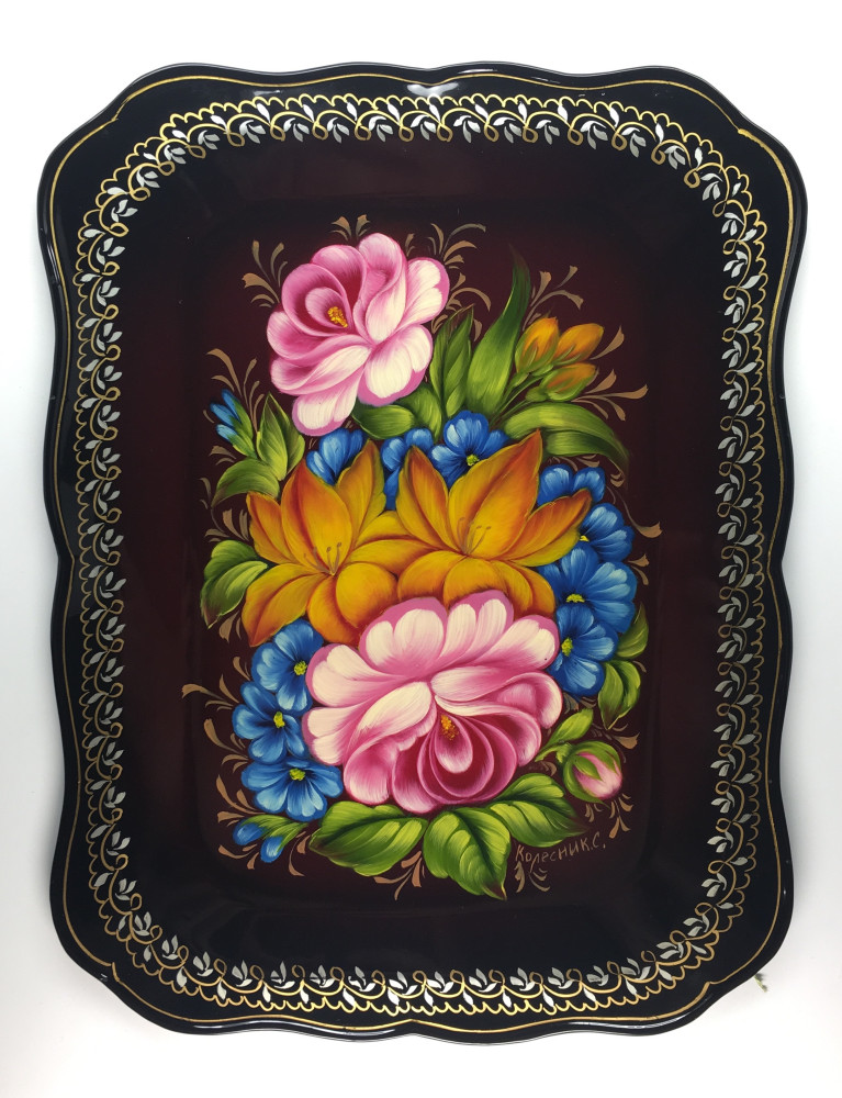 Zhostovo Hand Painted Metal Tray