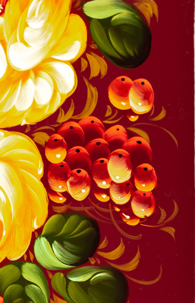 235x395 mm Zhostovo Patterns hand painted and lacquered Metal Forged Carmine Tray (by Lada Crafts)