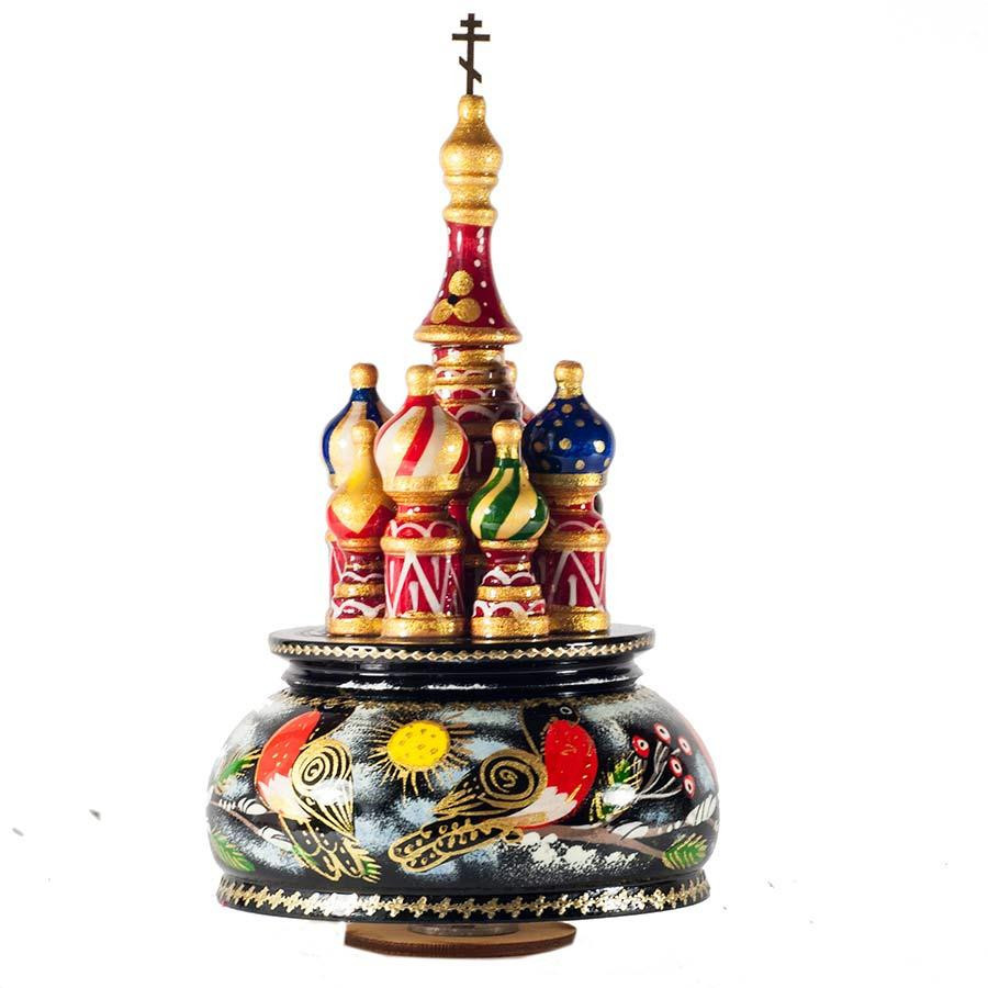 230 mm Saint Basil's Cathedral Bullfinch hand painted Wooden Music Box (by Nightingale Crafts)