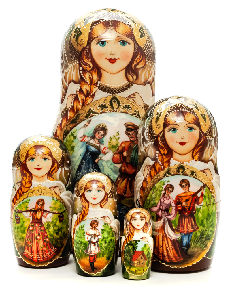 180mm Accordionist with Girl hand painted Matryoshka round Doll 5pcs (by Skazka)