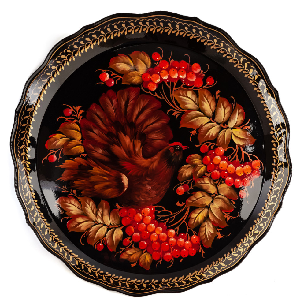 d 420 mm Zhostovo Patterns hand painted and lacquered by Hitrov Metal Forged Tray (by Lada Crafts)