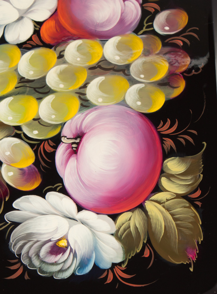 255x330 mm Zhostovo Patterns hand painted and lacquered by Lopatina Metal Forged Tray (by Lada Crafts)