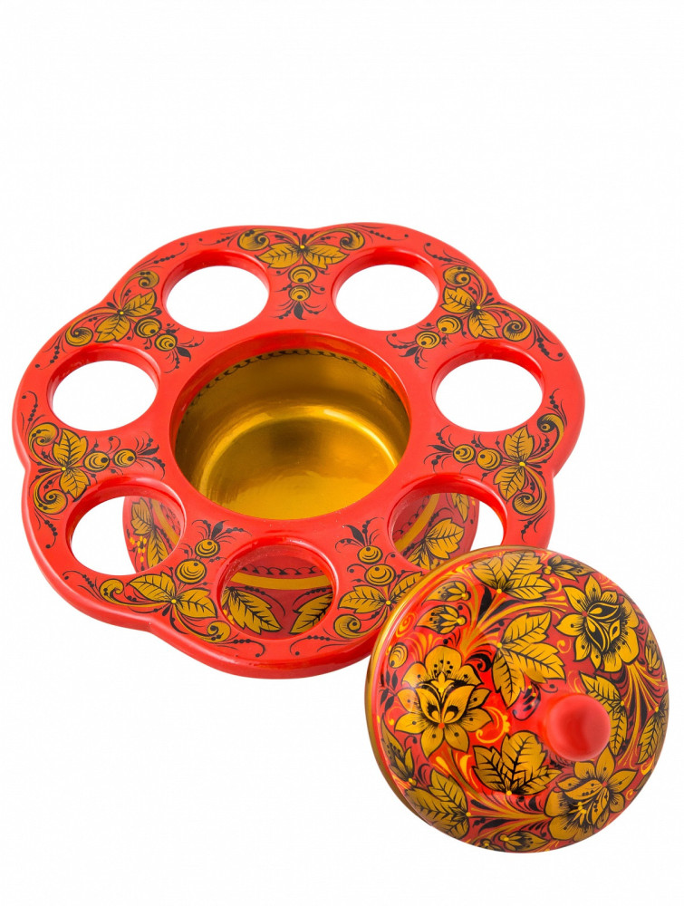 Holding Set for 7 Eggs and Butter Bowl hand painted woode Easter Set (by Golden Khokhloma)