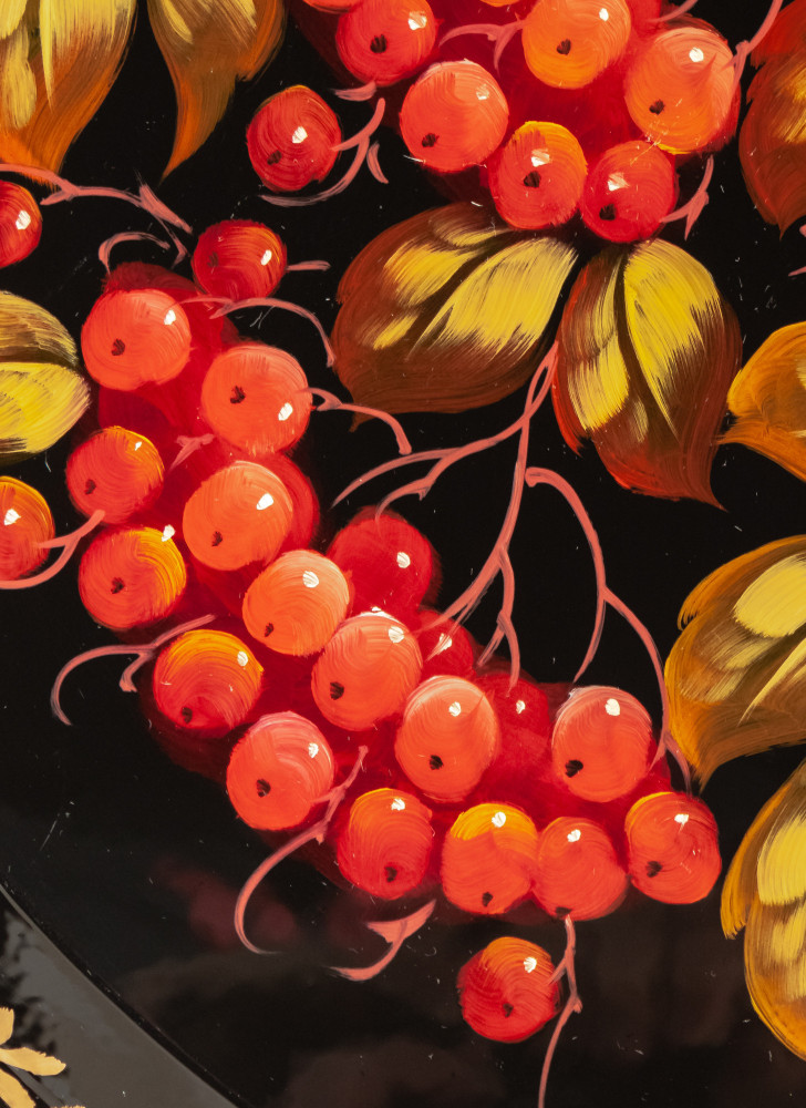 360x480 mm Zhostovo Patterns hand painted and lacquered by Hitrova Metal Forged Tray (by Lada Crafts)