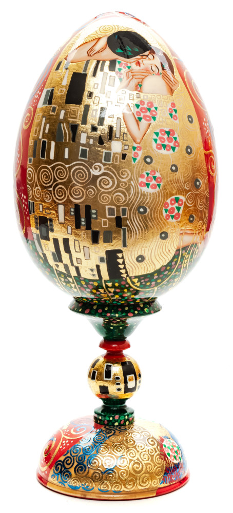 300 mm The Kiss by Klimt hand painted wooden Egg on stand (by Tatiana Crafts)
