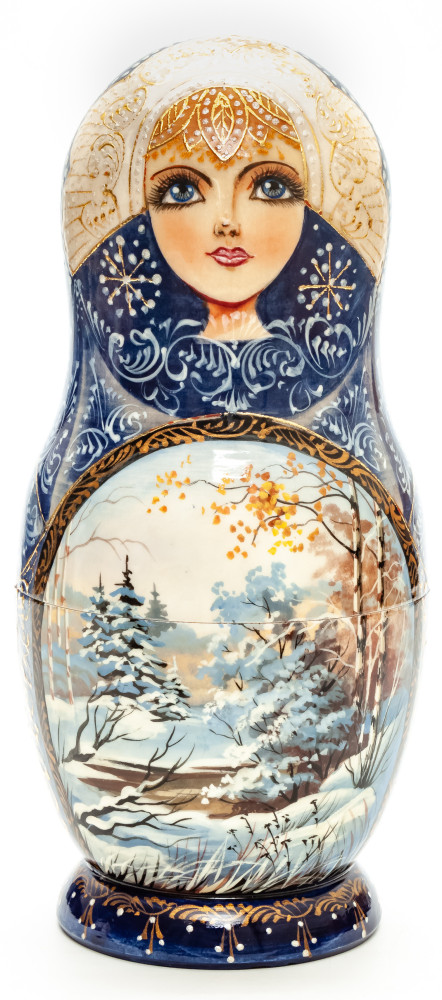 200 mm Winter Forest hand painted on Wooden Matryoshka doll 5 pcs (by Trifinov Studio)