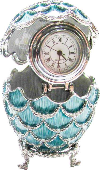 57 mm Blue Pine Cone with Clock inside Easter Egg