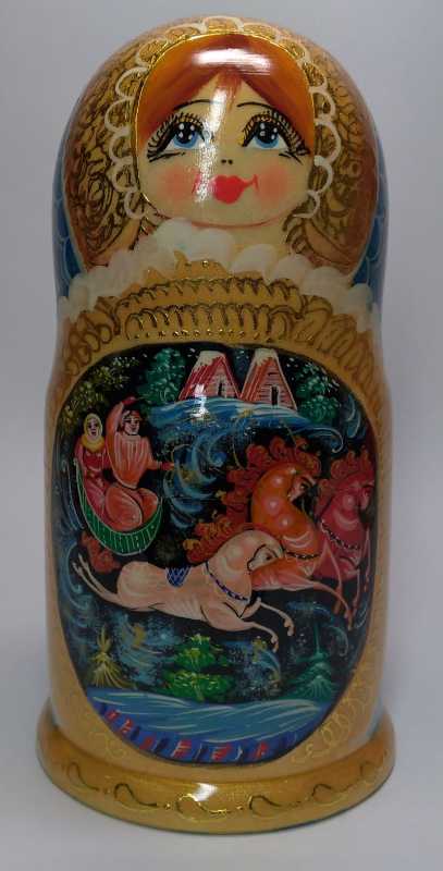180 mm Russian Fairytale handpainted Wooden Matryoshka Doll 5 pcs (by Valery Crafts)
