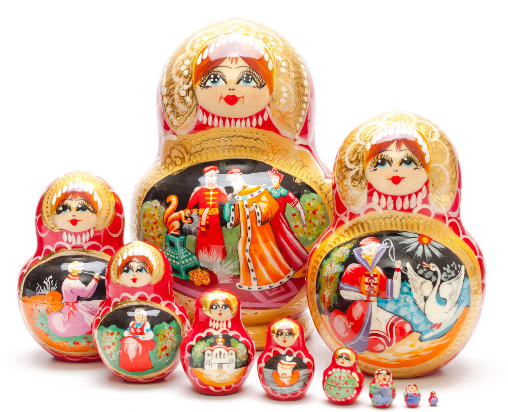 Shop Exclusive Nesting Dolls 160 mm The Tale of Tsar Saltan handpainted Wooden Matryoshka round Doll 5 pcs (by Valery Crafts) online at Skazka.site | Eligible for fast shipping and free returns. 160 mm The Tale of Tsar Saltan handpainted Wooden Matryoshka round Doll 5 pcs (by Valery Crafts)