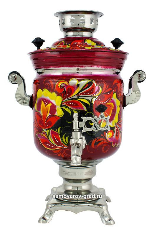 Flowers Hand Painted Electric Samovar Kettle with Teapot and Tray