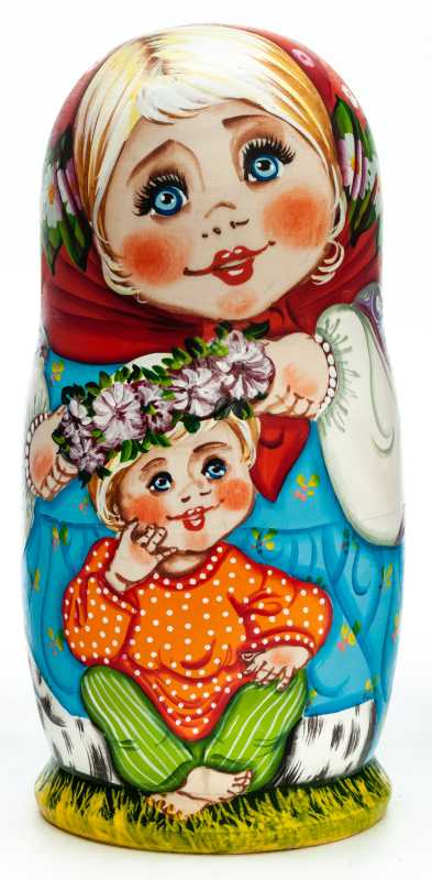 180 mm Russian Family hand painted wooden Matryoshka doll 5 pcs (by Tatiana Morozova)