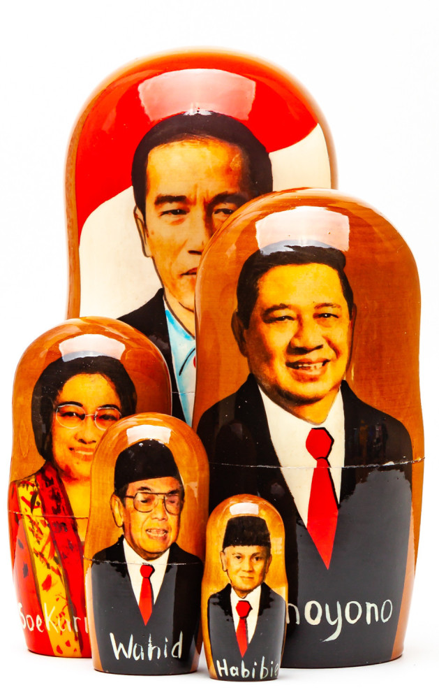 180mm Joko Widodo Handmade wooden Matryoshka Nesting Doll 5 pcs (by Konstantin Studio)