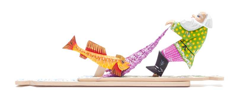 320x125 mm The Tale of the Fisherman and the Fish Hand Carved and Painted Wooden Toy (by Skazka)