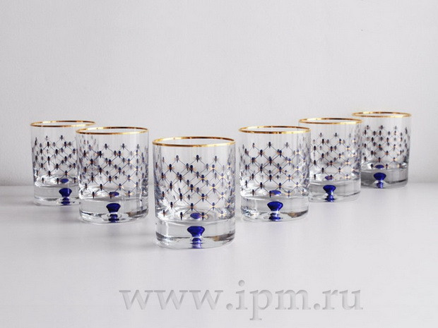 Set of 100 mm Cobal Net Whiskey Rocks Glass 250 ml (16.1 fl.oz) Imperial Porcelain Factory