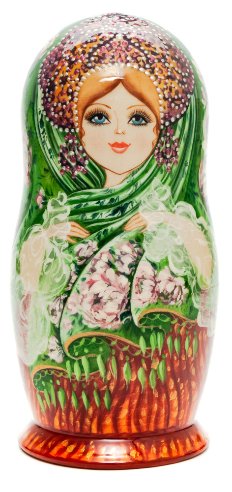 180 mm Flowers hand painted on Wooden Matryoshka doll 5 pcs (by Natalia Crafts)