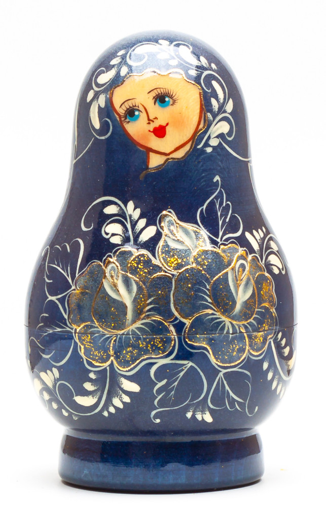 120 mm Red Flowers hand painted on Wooden Matryoshka doll 5 pcs (by Valeria Crafts)