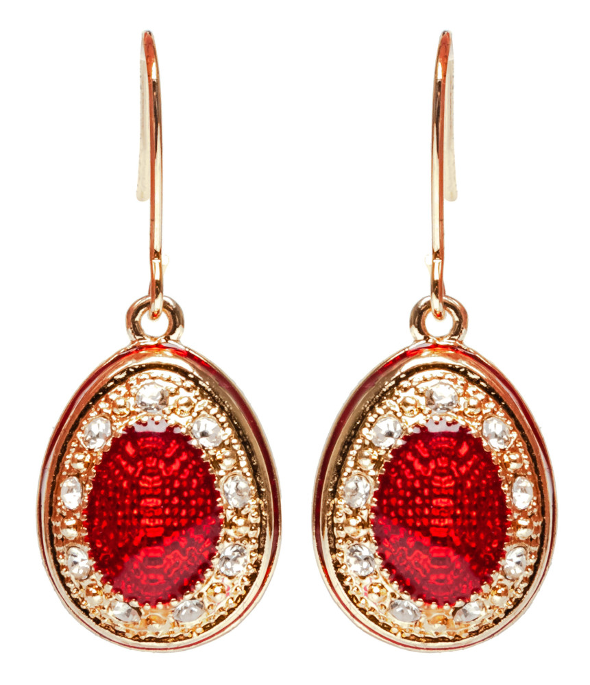15x35 mm Red Guilloché Enamel Egg Shaped Earrings