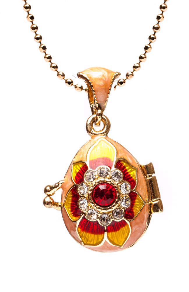 Flower Opening Yellow and Red Egg Pendant
