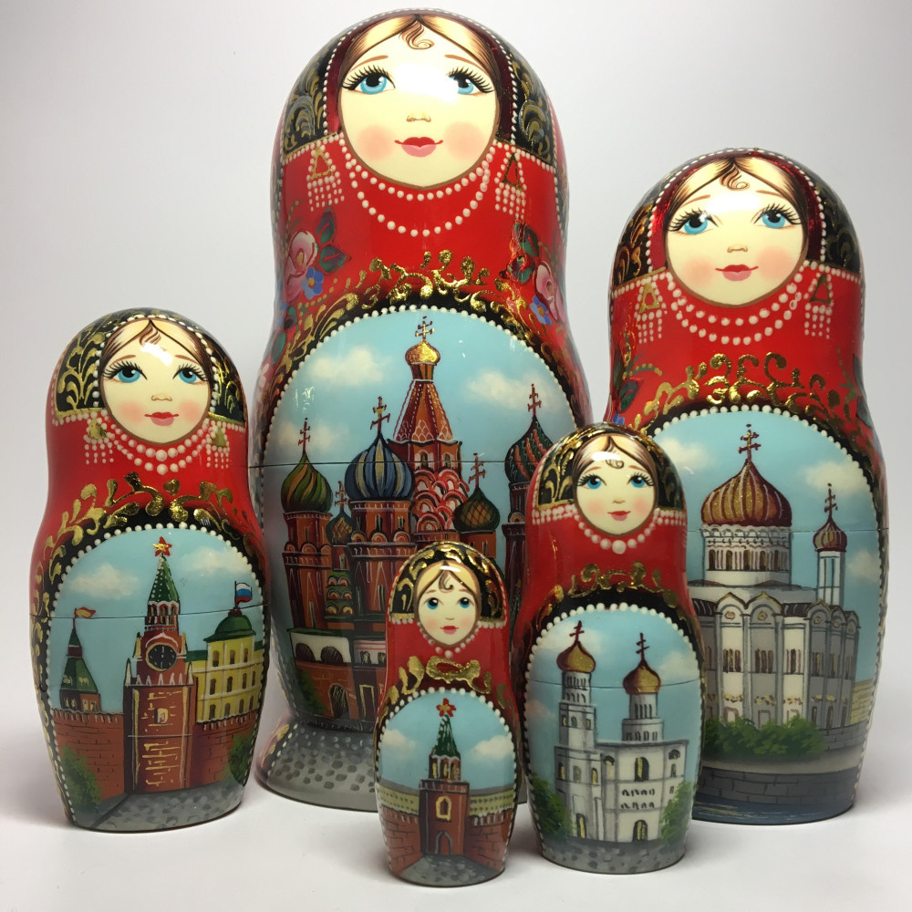 210 mm Moscow Cathedrals hand painted wooden Matryoshka doll 5 pcs (by A Studio)