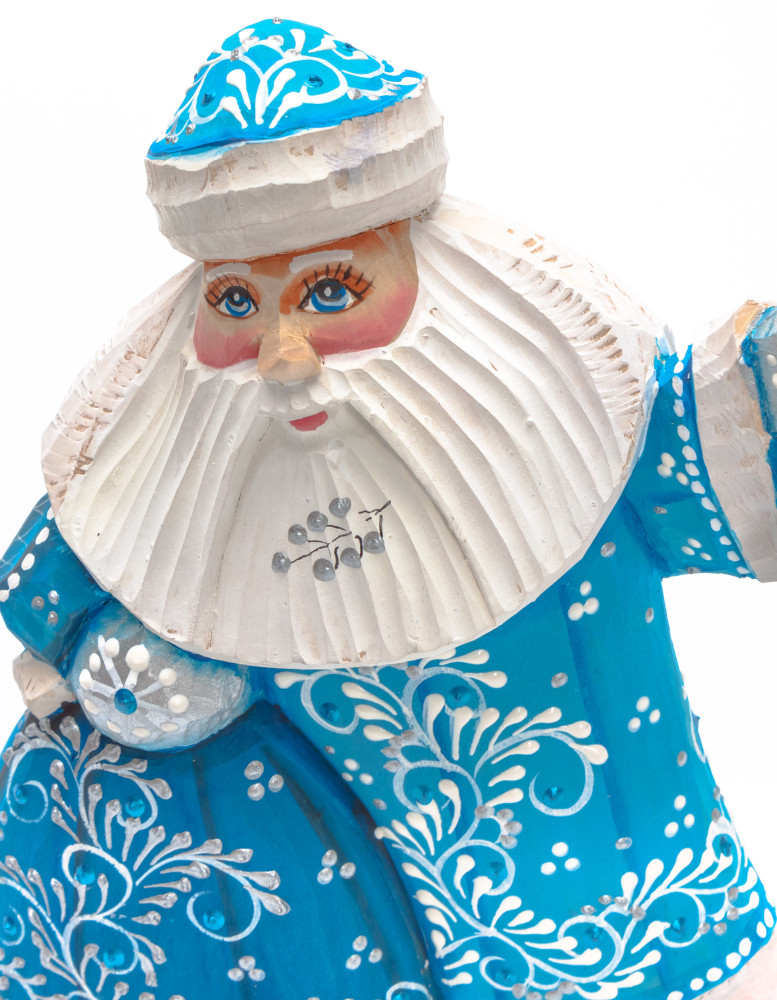 150 mm Santa with a Bag and a Lamp Carved Wood Hand Painted Collectible Figurine (by Natalia Nikitina Workshop)