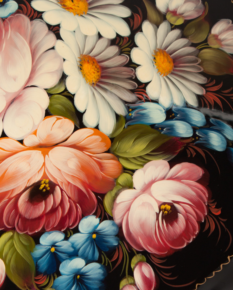 d 370 mm Zhostovo Patterns hand painted and lacquered by Lopatina Metal Forged Tray (by Lada Crafts)