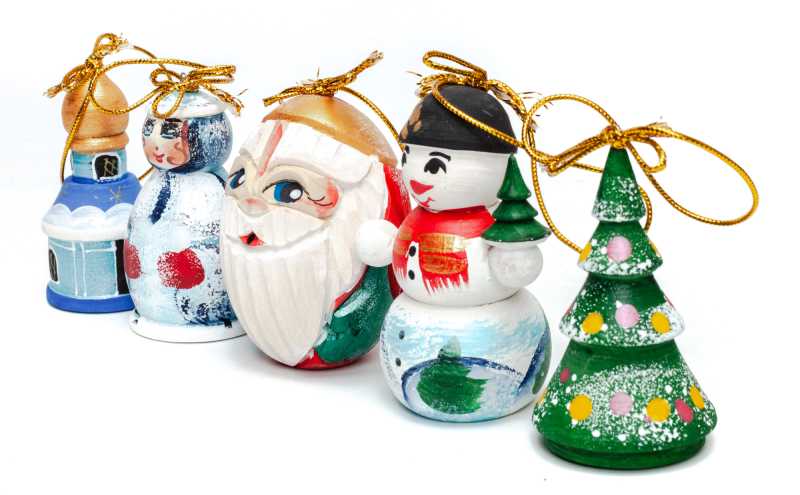 Santa and Snowmaiden Princess Carving Christmas Ornaments Set of 5 pcs (by Ilya Painted Dolls Studio)